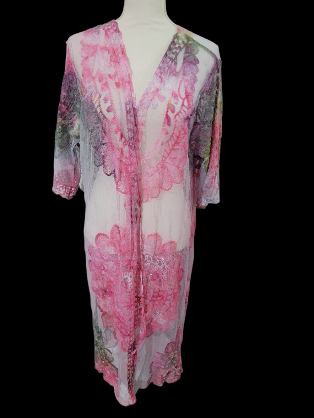 Hand Dyed Lace Kimono Cardigan Cover Up Boho Rave Whimsigoth Tie Dye Festival